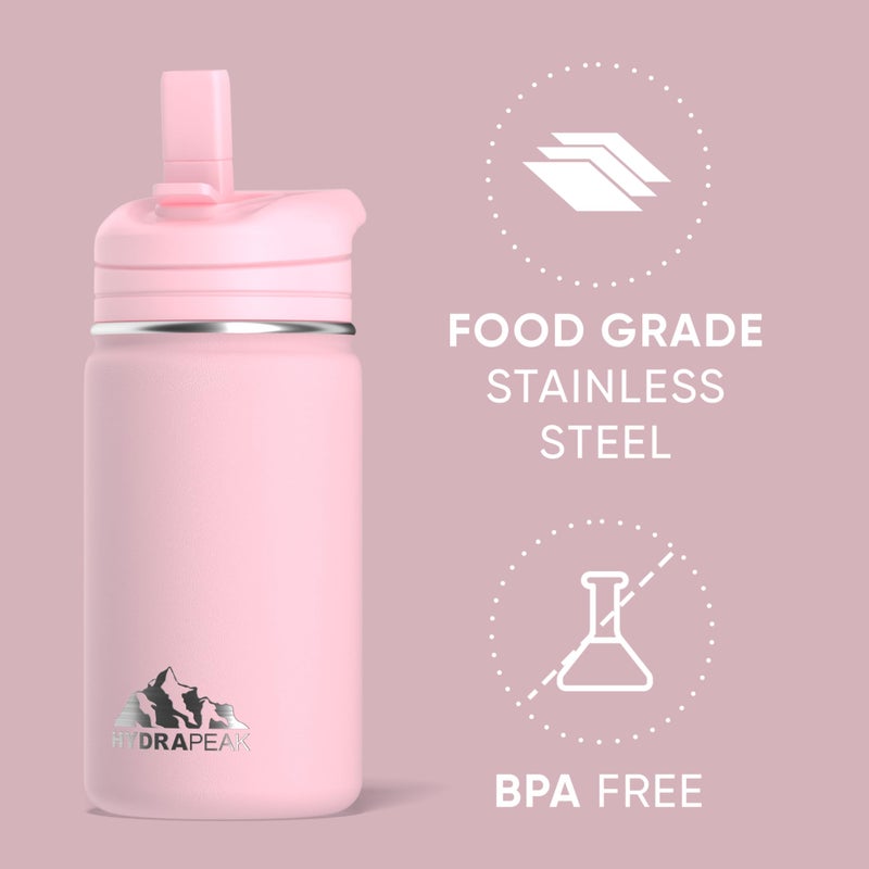 Hydrapeak Mini 14oz Water Bottle with Straw Lid, Stainless Steel Double Wall Insulated Water Bottle | Leak-Proof and Spill-Proof Water Bottle, 24 Hours Cold (Pink) - Image 2